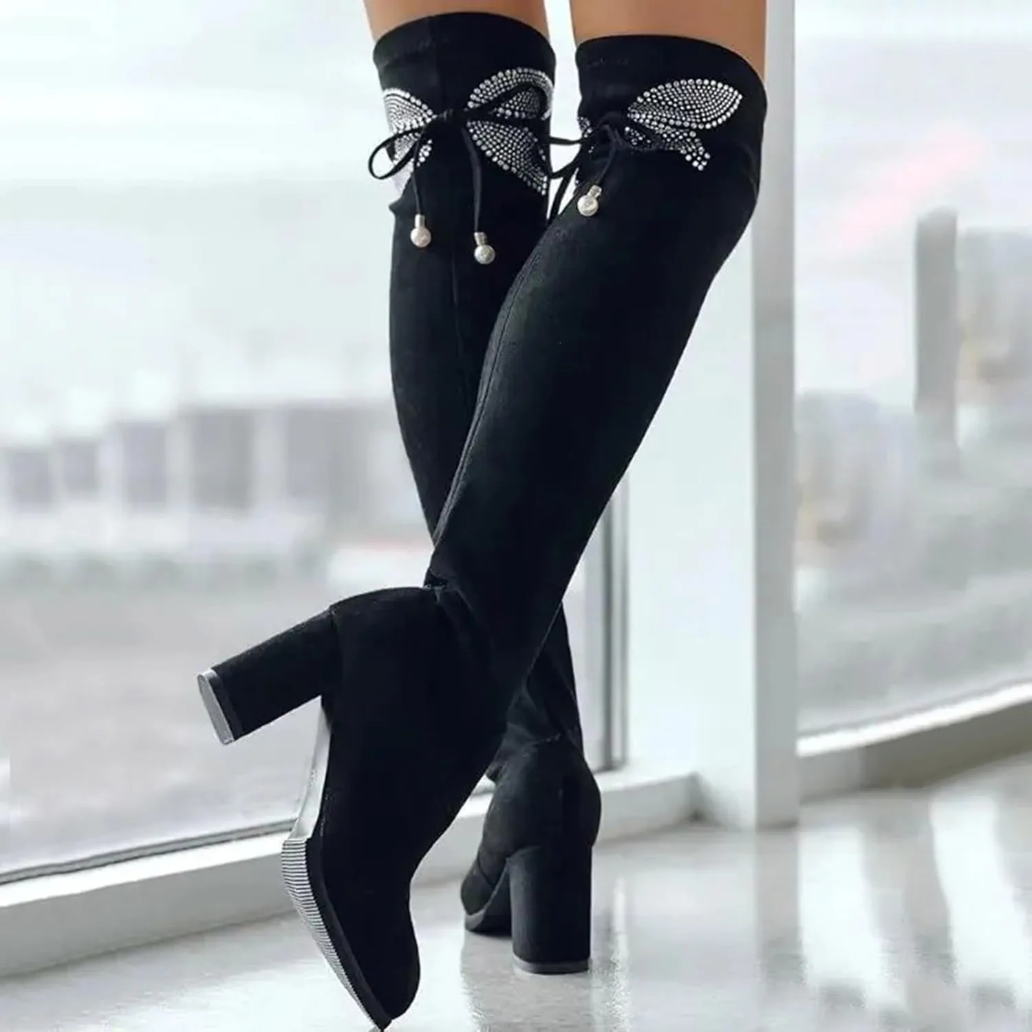 Fall Boots Womens Suede Winter Fall Over The Knee High Low Block Heel Riding Boots Women's Thigh High Boots