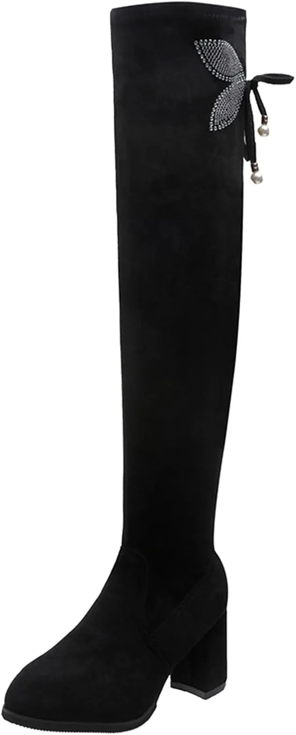 Fall Boots Womens Suede Winter Fall Over The Knee High Low Block Heel Riding Boots Women's Thigh High Boots