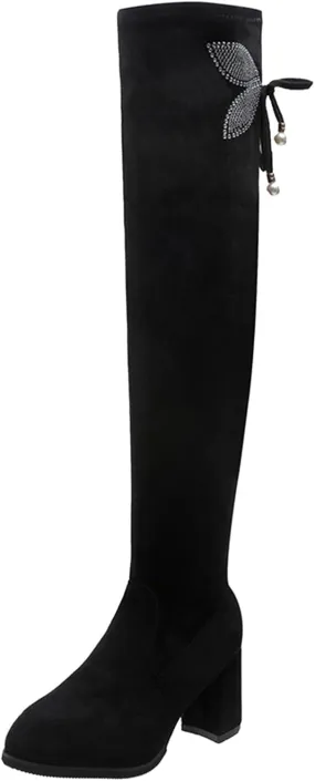 Fall Boots Womens Suede Winter Fall Over The Knee High Low Block Heel Riding Boots Women's Thigh High Boots