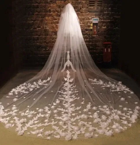 Floral Bridal Veil, Cathedral Wedding Veil, Long Veil, Wedding Veil, White Veil, Floor Length Veil, Fancy Veil, Bridal Veil With Flowers