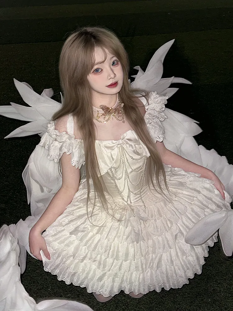 French Style Lotus Sleeve Dress Light Wedding Dress
