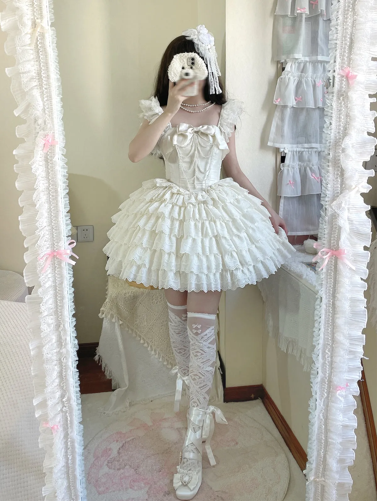 French Style Lotus Sleeve Dress Light Wedding Dress