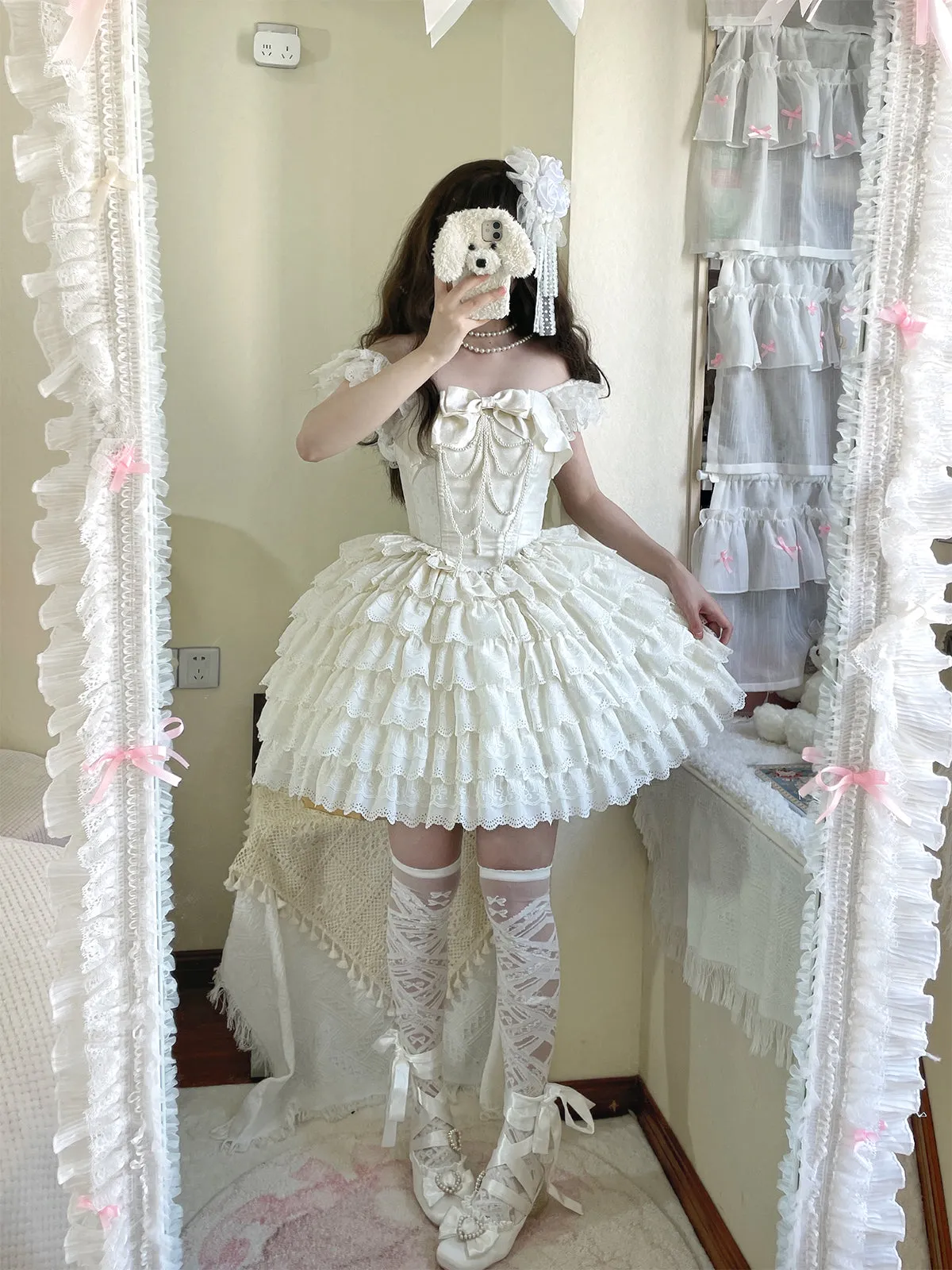 French Style Lotus Sleeve Dress Light Wedding Dress