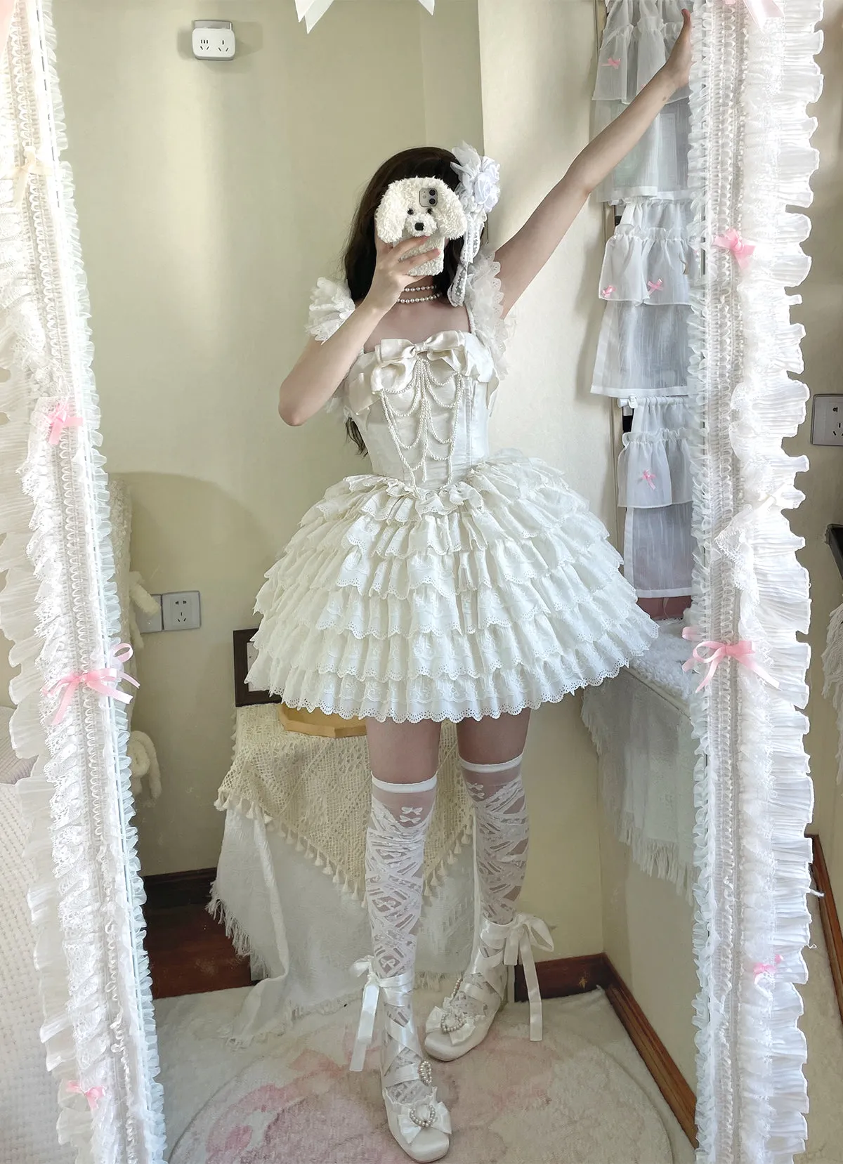 French Style Lotus Sleeve Dress Light Wedding Dress
