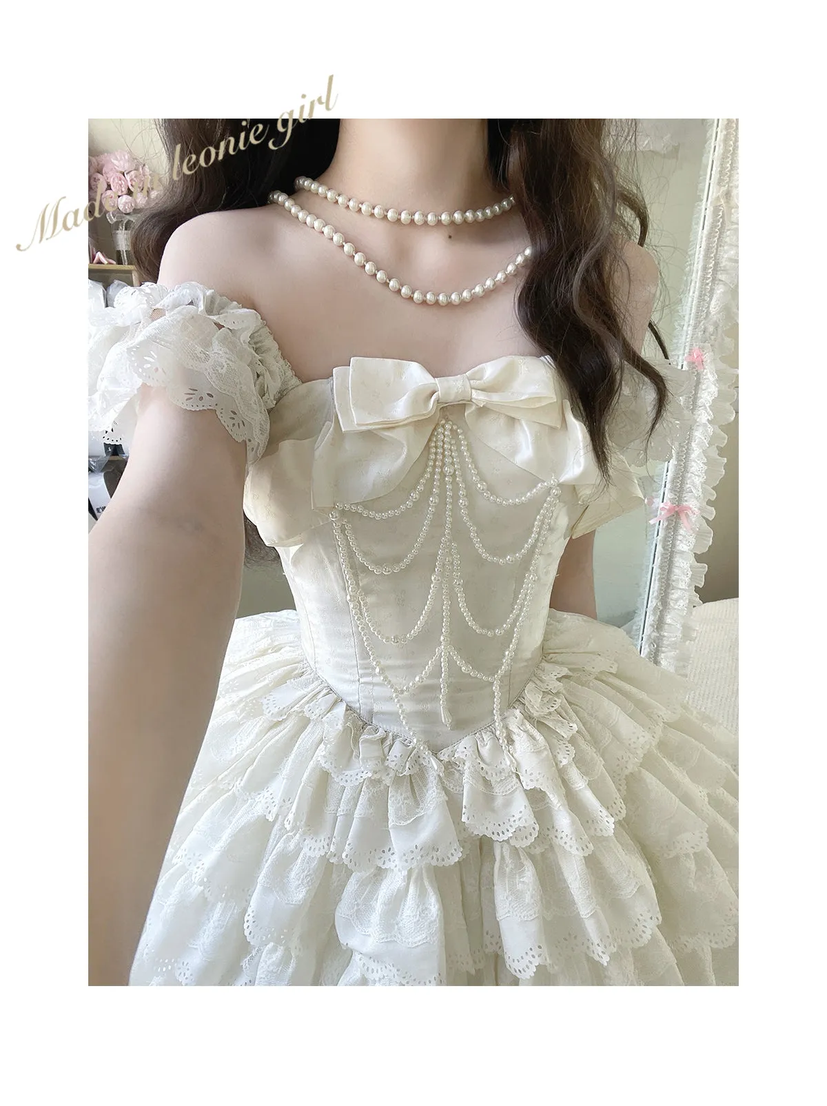 French Style Lotus Sleeve Dress Light Wedding Dress