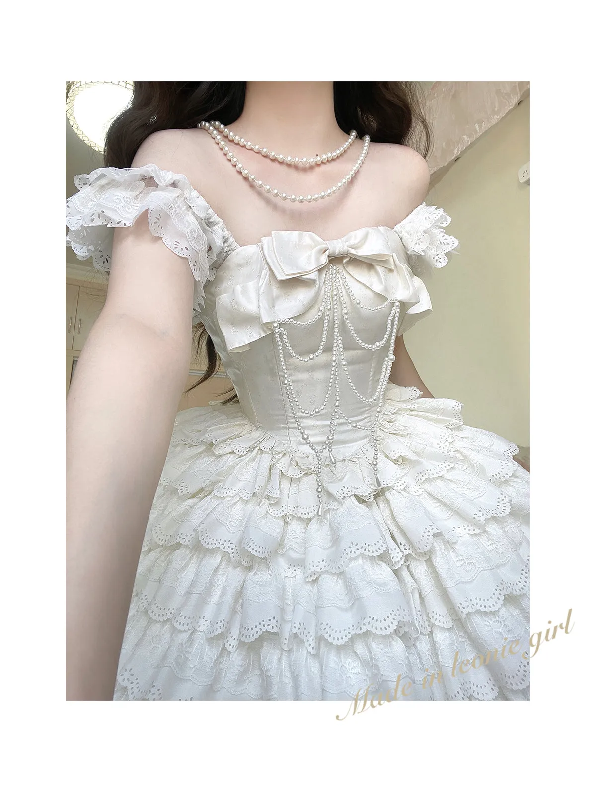 French Style Lotus Sleeve Dress Light Wedding Dress