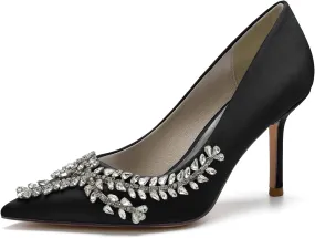 FufoneUS Womens Pointed Toe High Heels Dress Pumps for Evening Stiletto Heels Bridal Wedding Shoes,Black,10