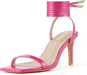 GENSHUO Women Strappy Heeled Sandals 3.14 inch Stilettos Lace Up Square Open Toe High Heels Sandals for Party, Prom
