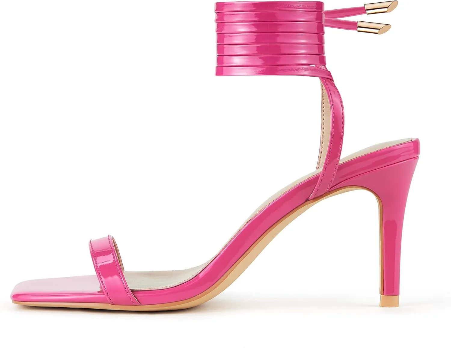 GENSHUO Women Strappy Heeled Sandals 3.14 inch Stilettos Lace Up Square Open Toe High Heels Sandals for Party, Prom