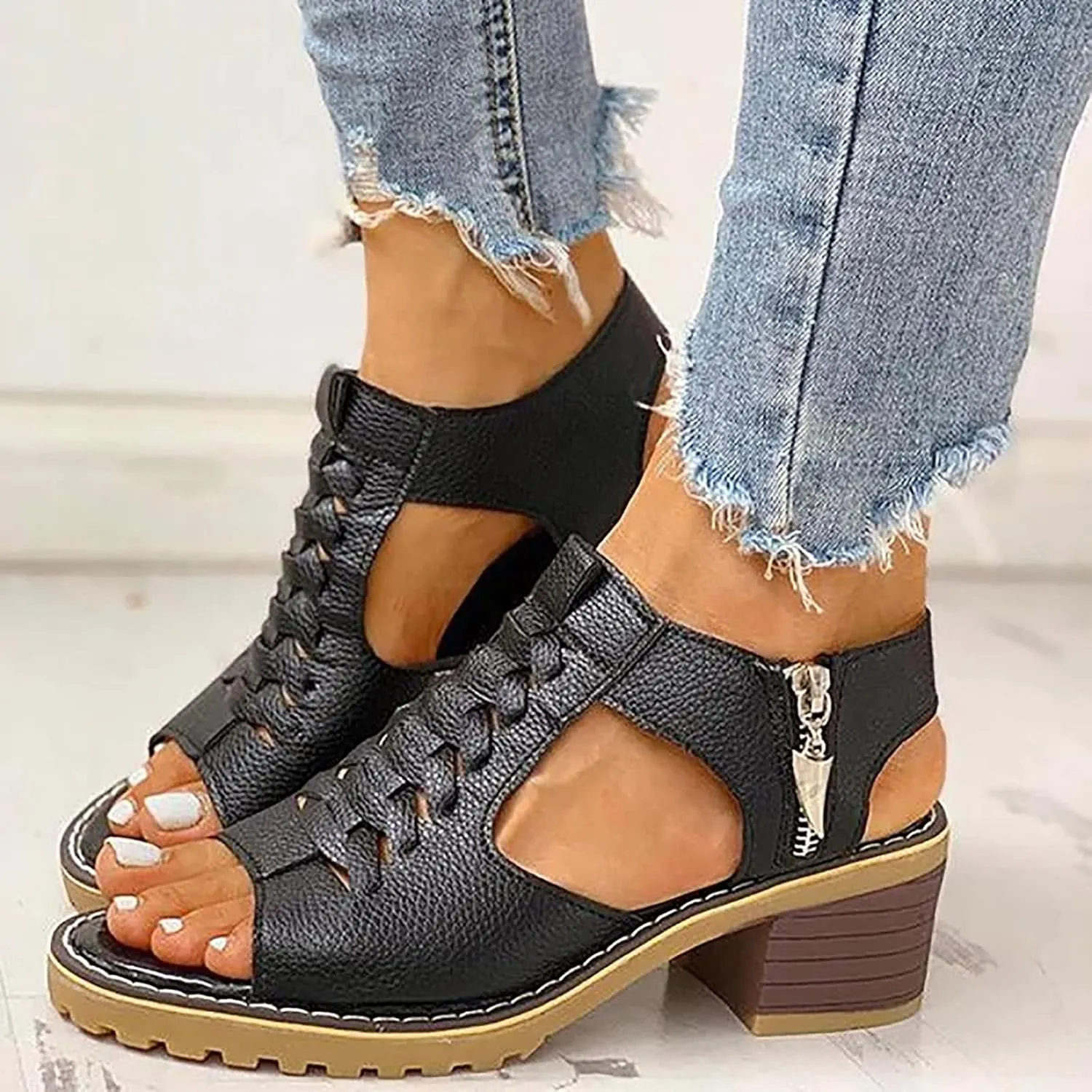 Gladiator Sandals for Women 2024 Bohemia Summer Sandals Open Toe Bohemian Sandals Beach Vacation Shoes Zipper Sandal