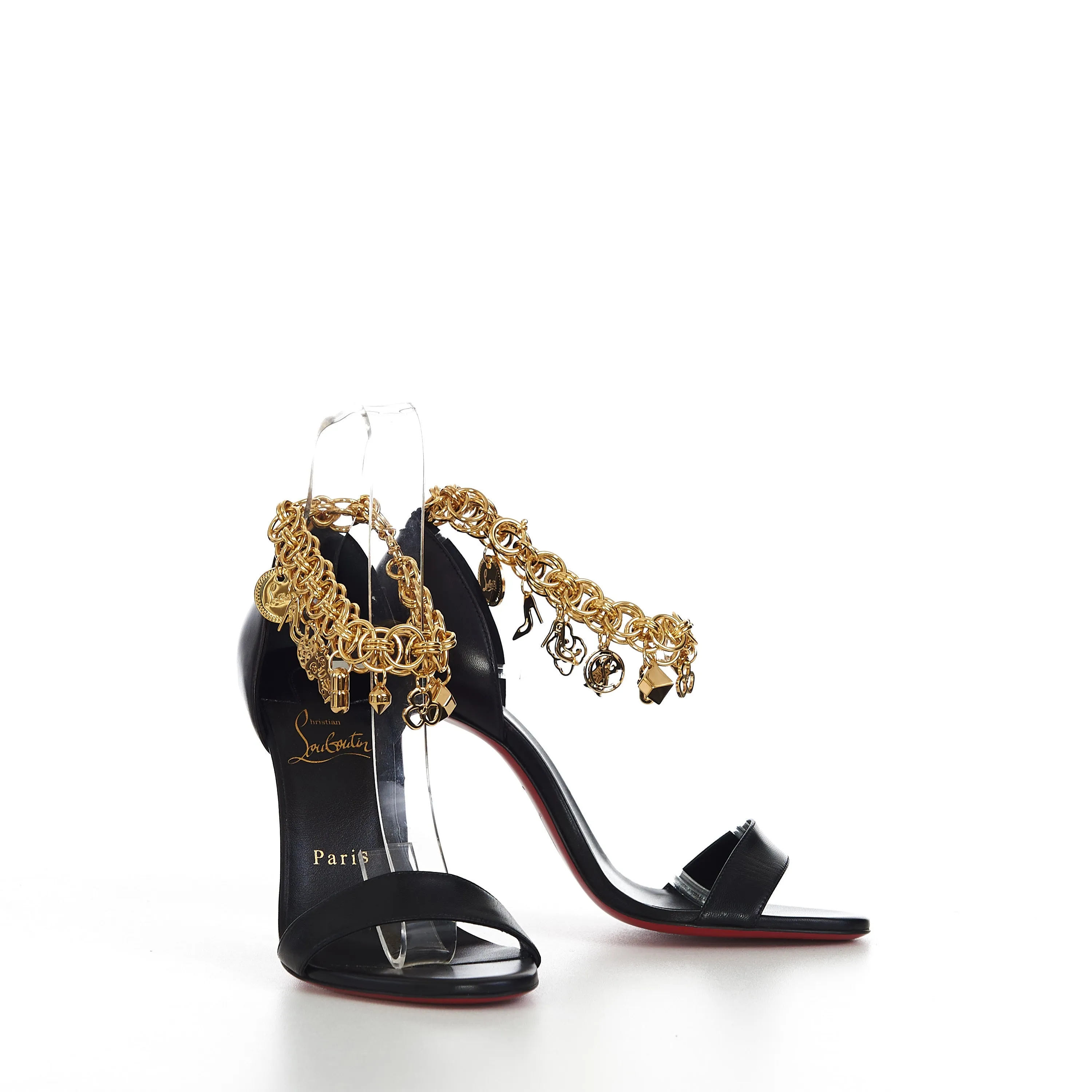 Gourmi Sandal 100 In Black Leather With Gourmette Chain