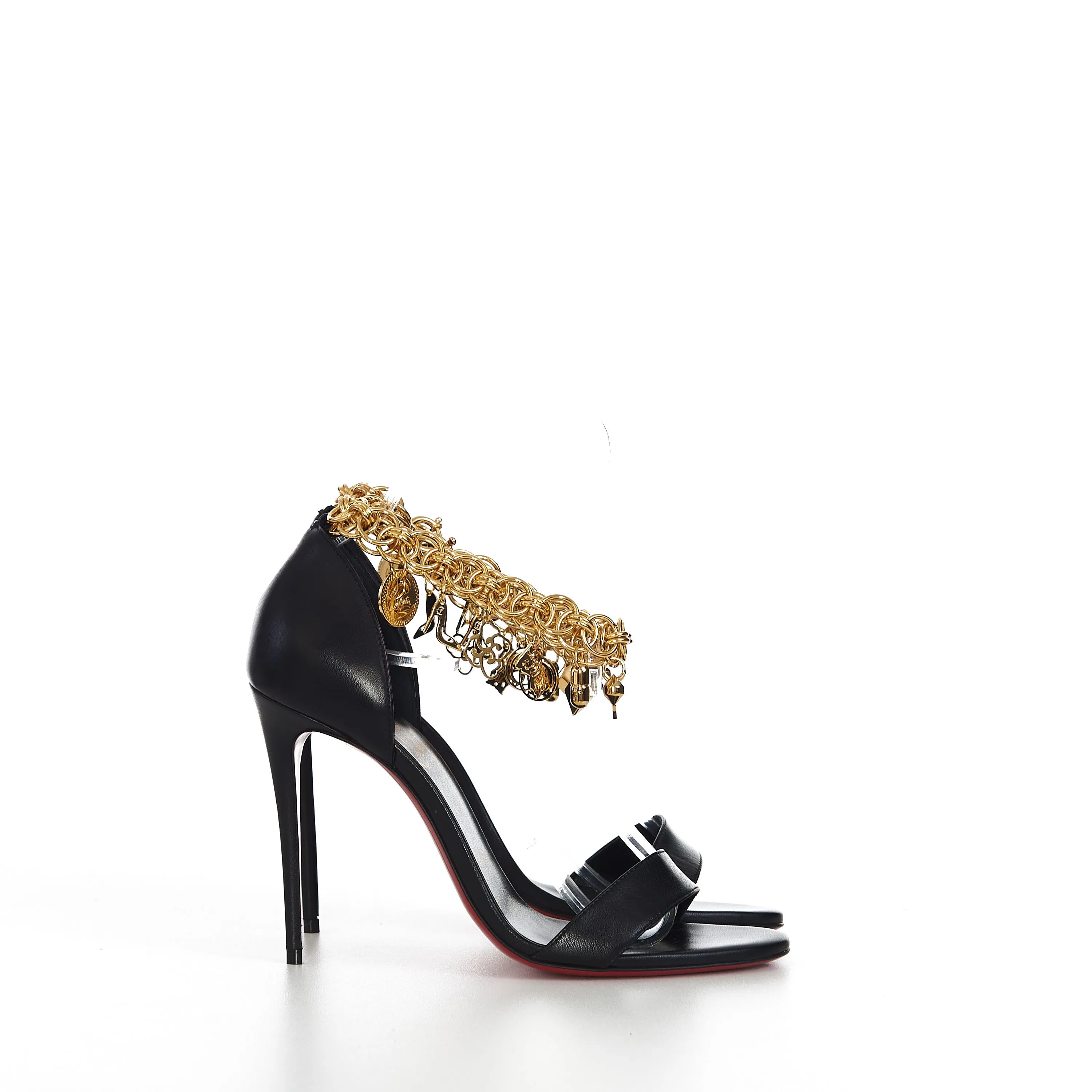 Gourmi Sandal 100 In Black Leather With Gourmette Chain