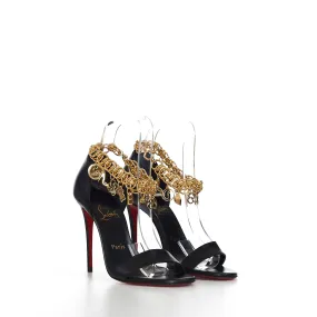Gourmi Sandal 100 In Black Leather With Gourmette Chain