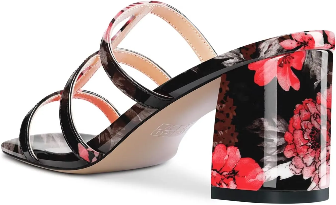 HEUIVZAR Women Chunky Block Mid Heel Peep Open Toe Mules Slip-on Slingback Party Gladiator 2.6 Inches Heels