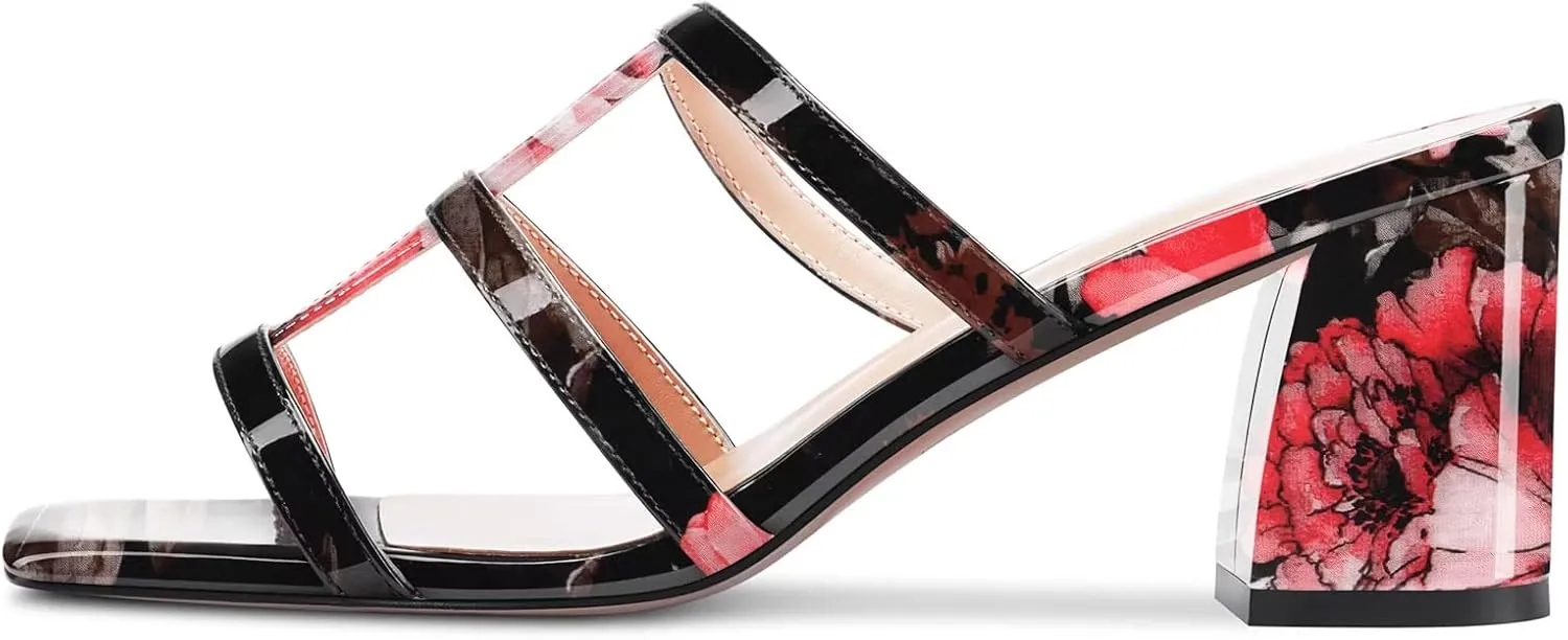 HEUIVZAR Women Chunky Block Mid Heel Peep Open Toe Mules Slip-on Slingback Party Gladiator 2.6 Inches Heels