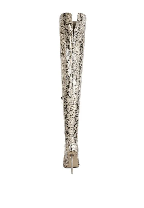 High Drama Snake Print Stiletto Long Boots
