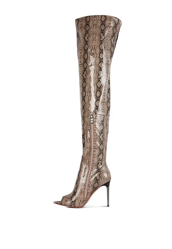 High Drama Snake Print Stiletto Long Boots