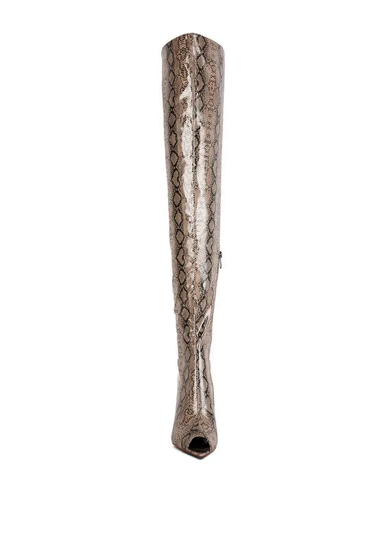 High Drama Snake Print Stiletto Long Boots
