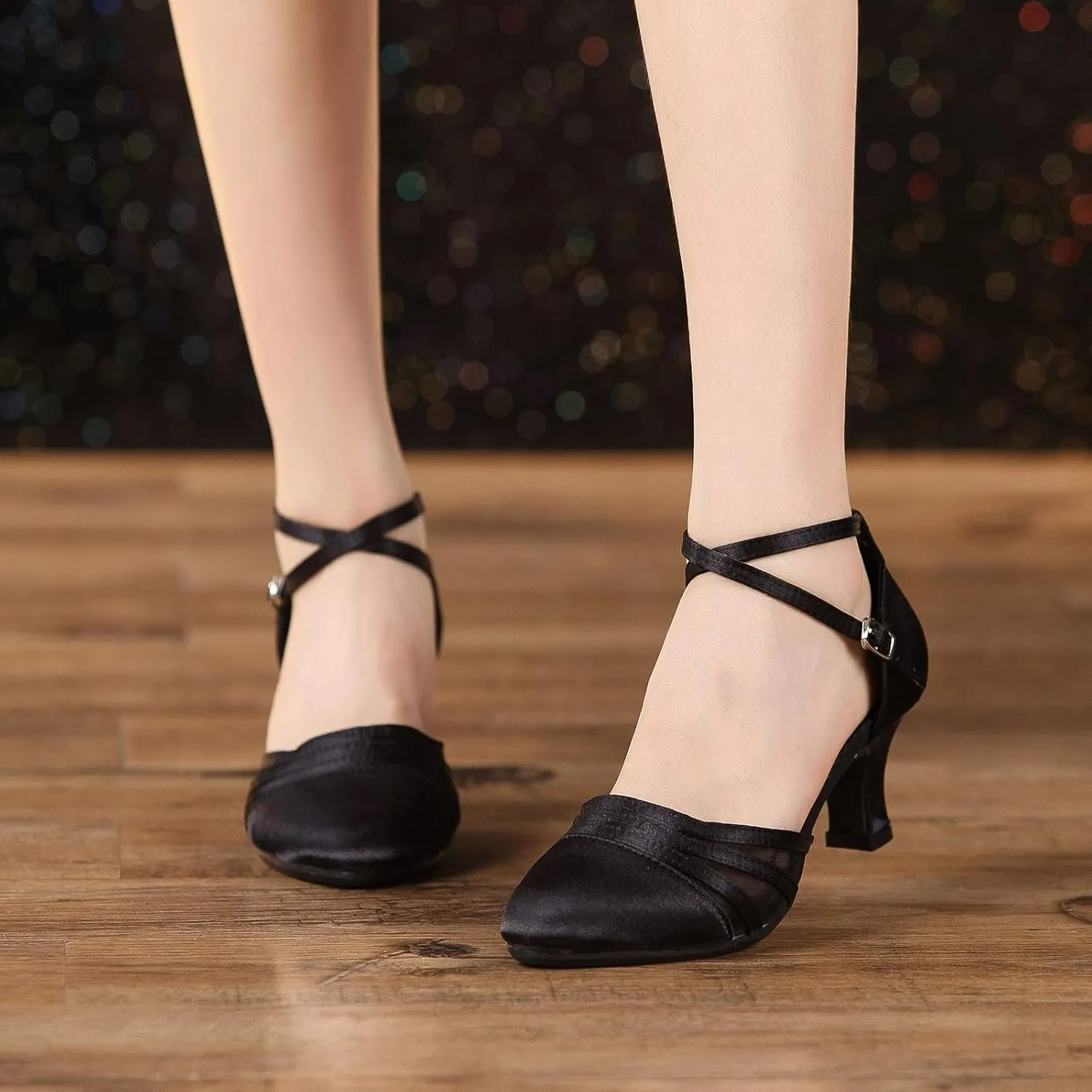 High Heels for Women 2025 T-Strap Dance Sandals Glitter Ballroom Shoes with Ankle Strap Wedding Party Pumps