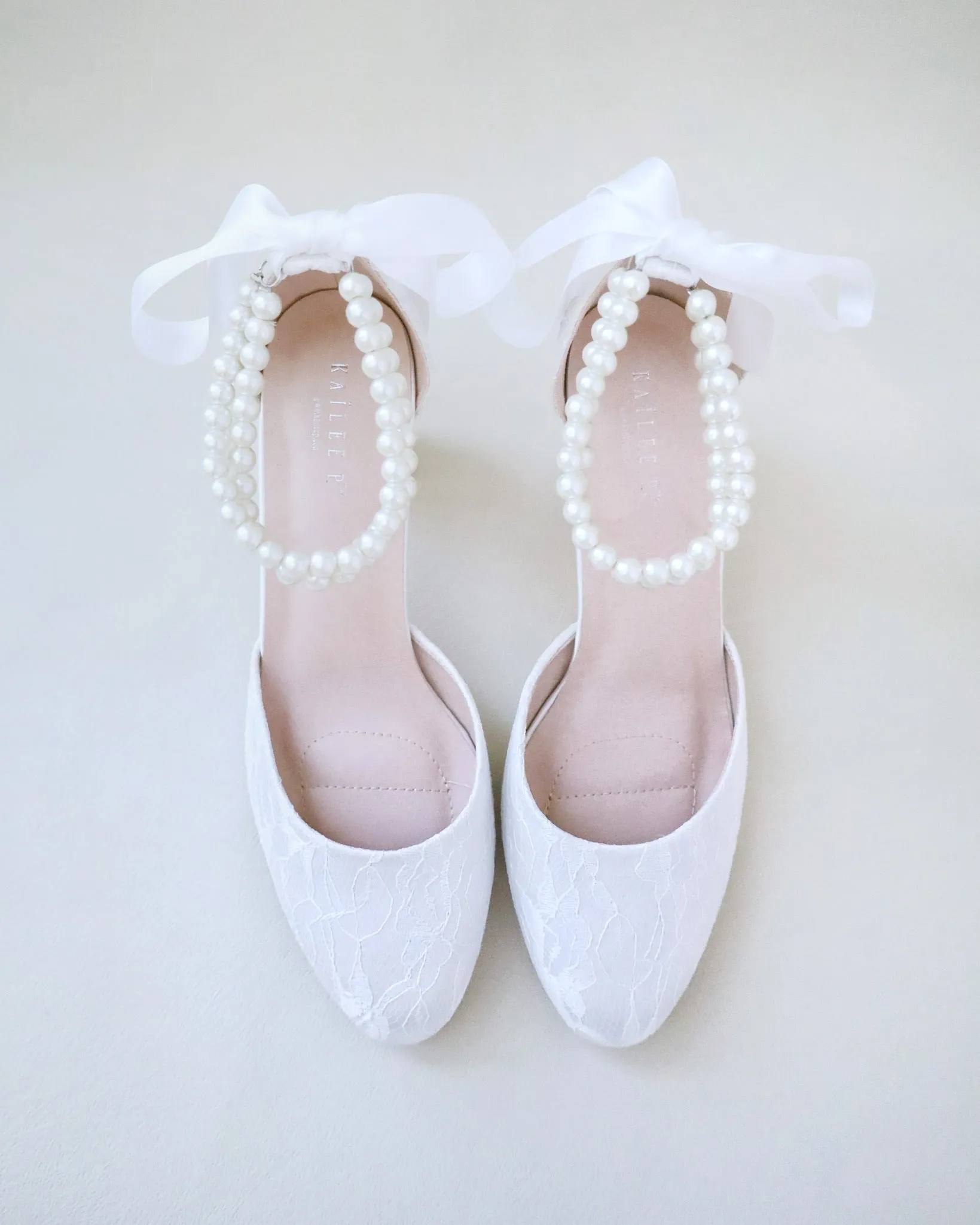 JOSKAA 2024 New Fashion High Heel Lace Block Heel with Double Pearls Ankle Strap