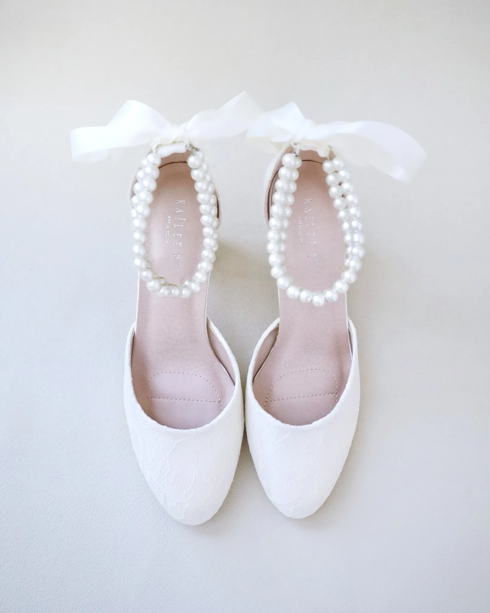 JOSKAA 2024 New Fashion High Heel Lace Block Heel with Double Pearls Ankle Strap