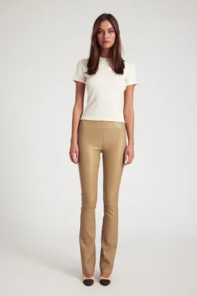 Khaki Leather Micro Flare Pants