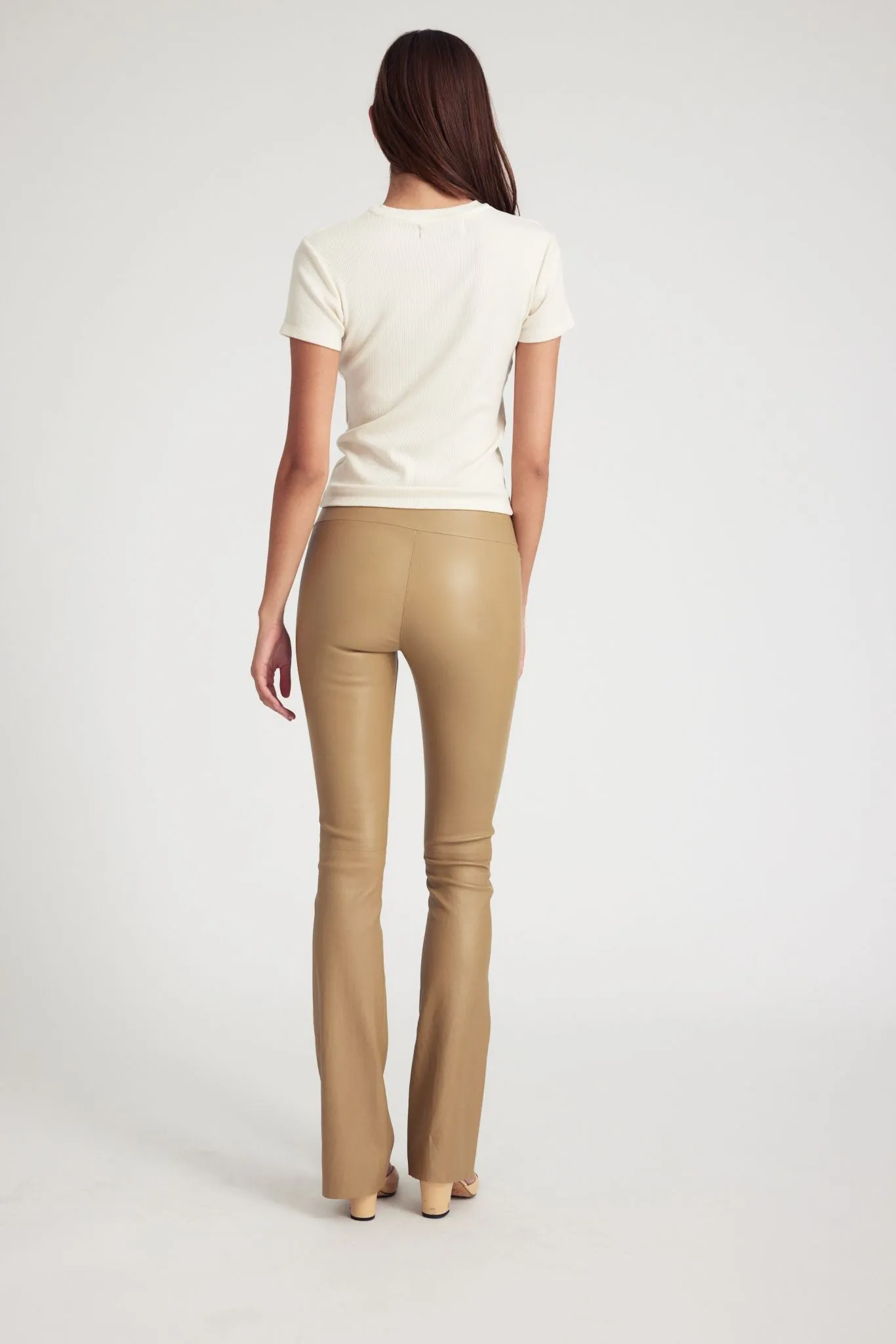 Khaki Leather Micro Flare Pants