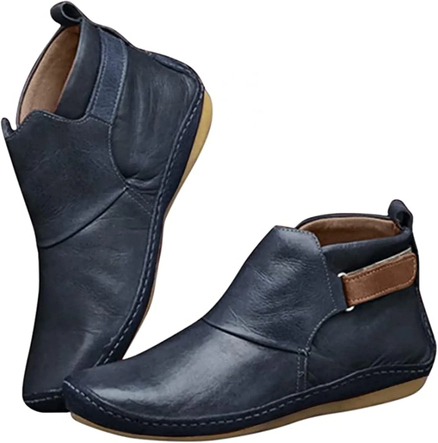 Ladmiple Boots For Women Cowgirl Short Booties Cowboy Western Ankle Boots Round Toe Pull On Fashion Casual Walking Shoes