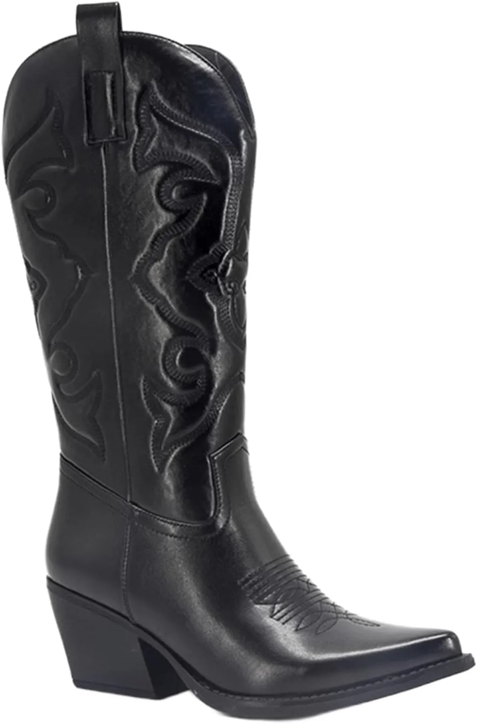 Ladmiple Cowgirl Boots Women Low Heel Embroidered Western Knee High Boots Pointed Toe Pull On Cowboy Boots for Ladies
