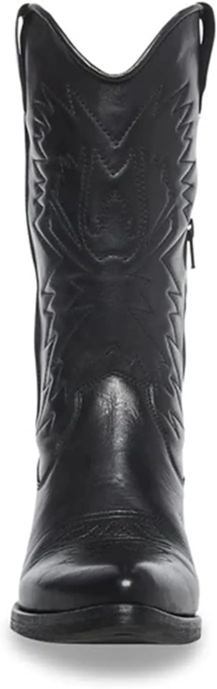Ladmiple Cowgirl Boots Women Low Heel Embroidered Western Knee High Boots Pointed Toe Pull On Cowboy Boots for Ladies