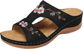 Lausiuoe Beach Sandals For Women Arch Support Orthopedic Flip Flops Low Wedge Sandals Comfortable Hiking Walking Sandals