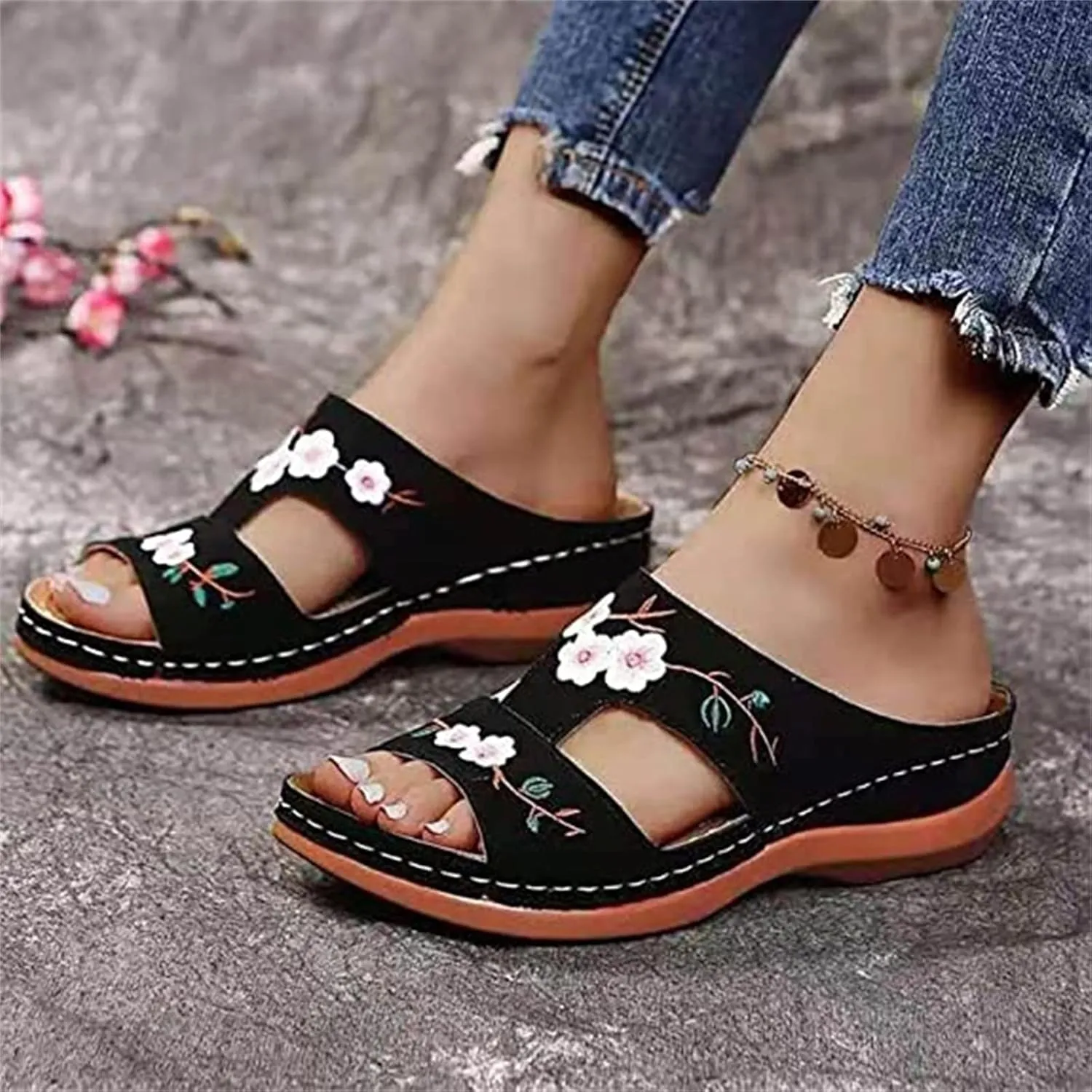 Lausiuoe Beach Sandals For Women Arch Support Orthopedic Flip Flops Low Wedge Sandals Comfortable Hiking Walking Sandals