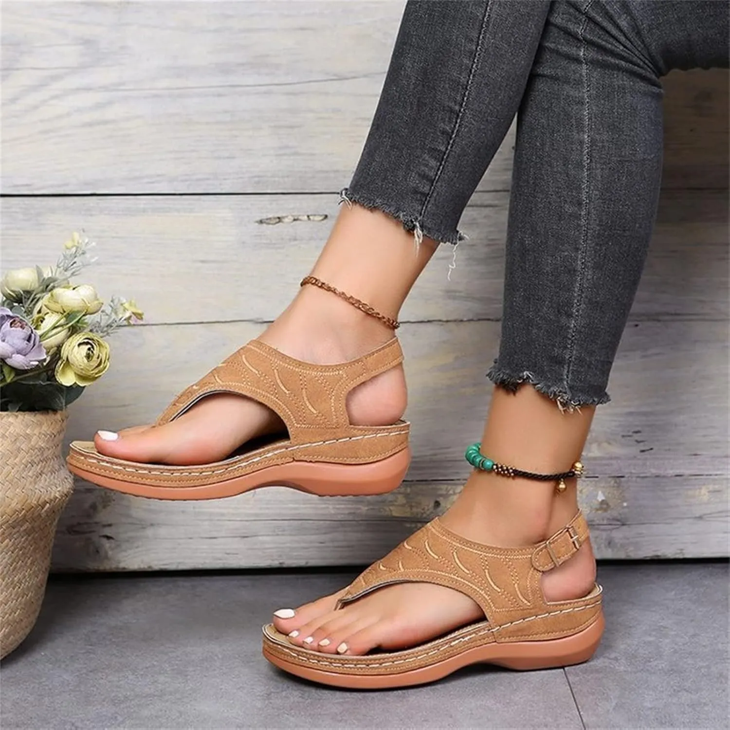 Lausiuoe Orthopedic Sandals For Women Arch Support Dressy Wedge Heel Slip On Open Toe Summer Shoes Orthotic Slides Flip Flops