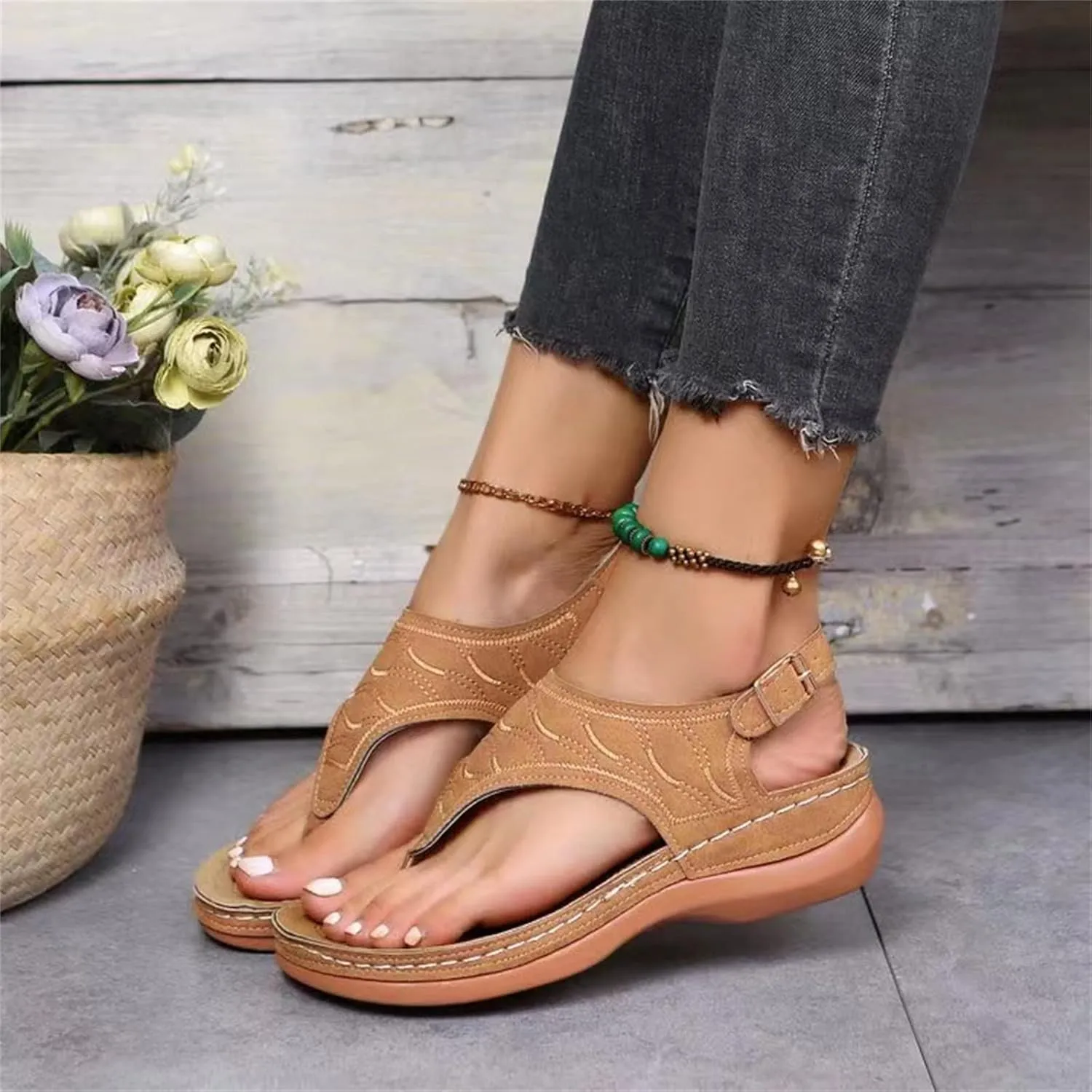 Lausiuoe Orthopedic Sandals For Women Arch Support Dressy Wedge Heel Slip On Open Toe Summer Shoes Orthotic Slides Flip Flops