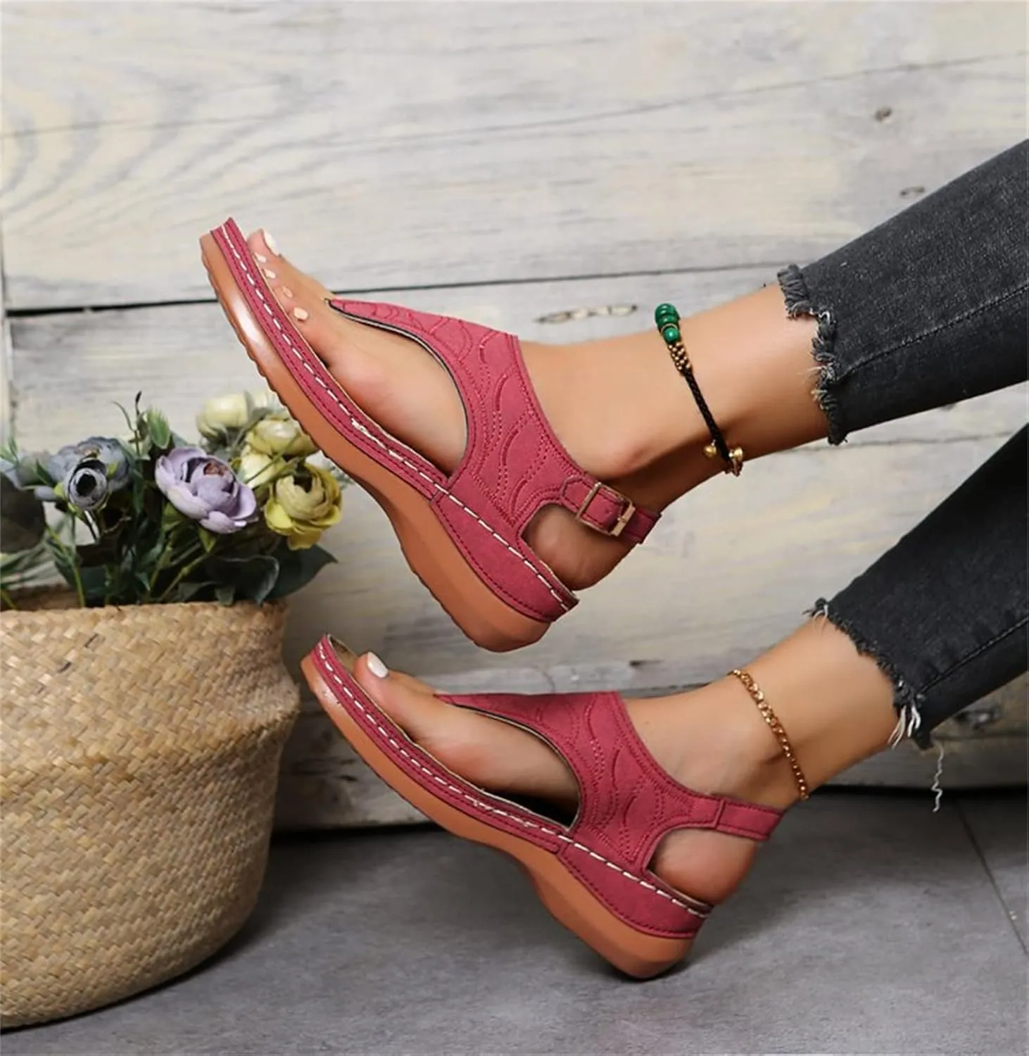 Lausiuoe Orthopedic Sandals For Women Arch Support Dressy Wedge Heel Slip On Open Toe Summer Shoes Orthotic Slides Flip Flops