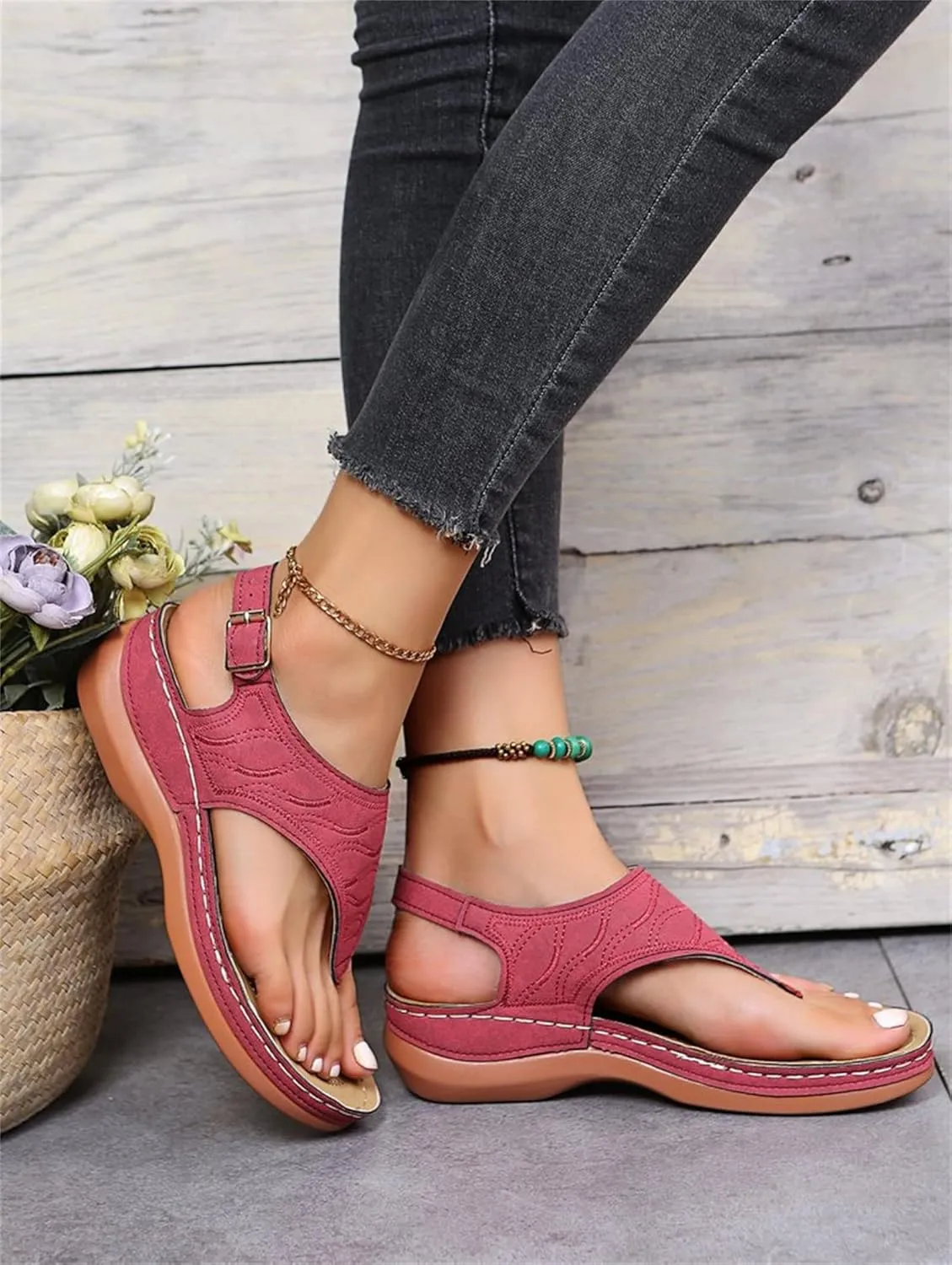 Lausiuoe Orthopedic Sandals For Women Arch Support Dressy Wedge Heel Slip On Open Toe Summer Shoes Orthotic Slides Flip Flops