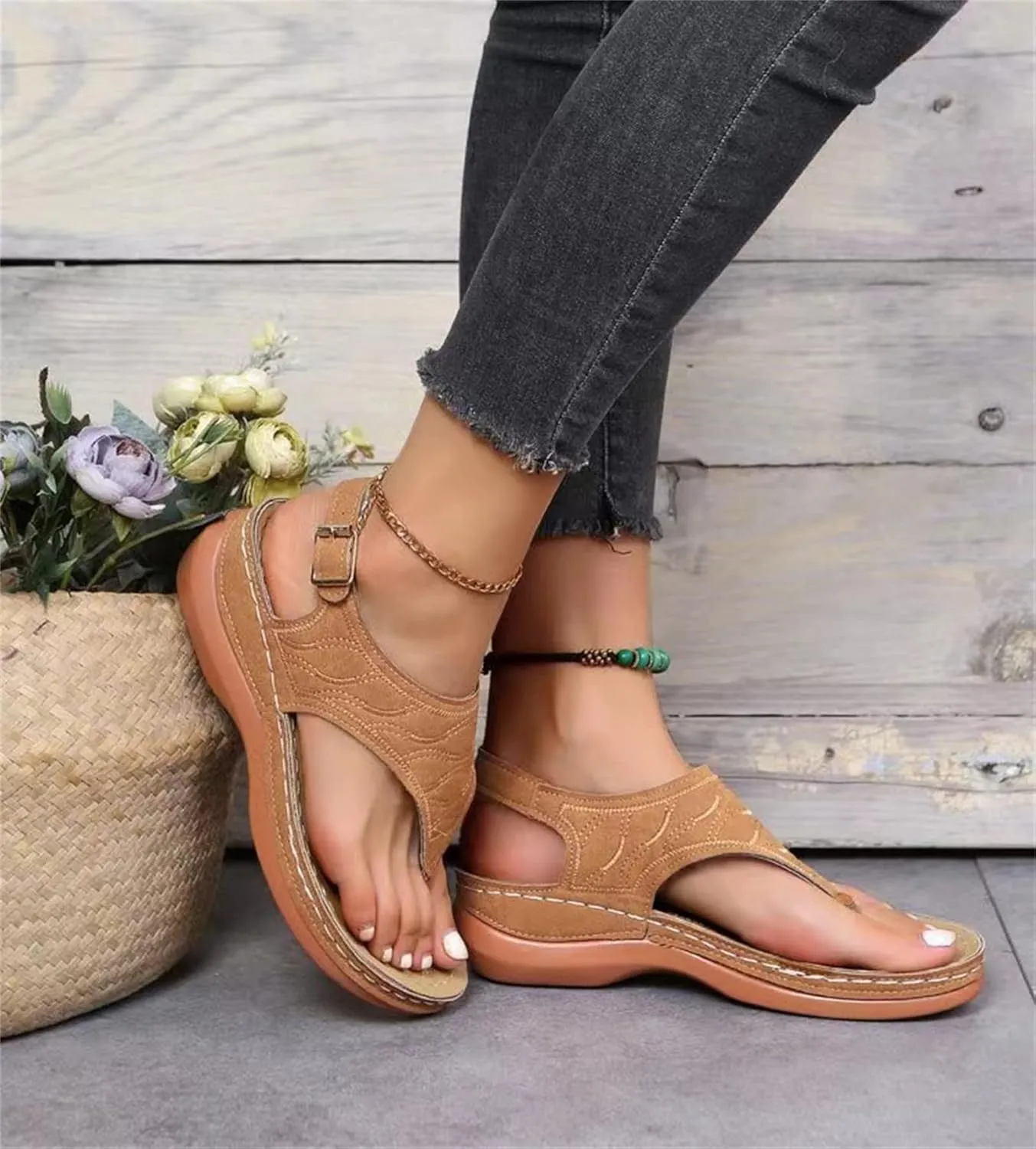 Lausiuoe Orthopedic Sandals For Women Arch Support Dressy Wedge Heel Slip On Open Toe Summer Shoes Orthotic Slides Flip Flops