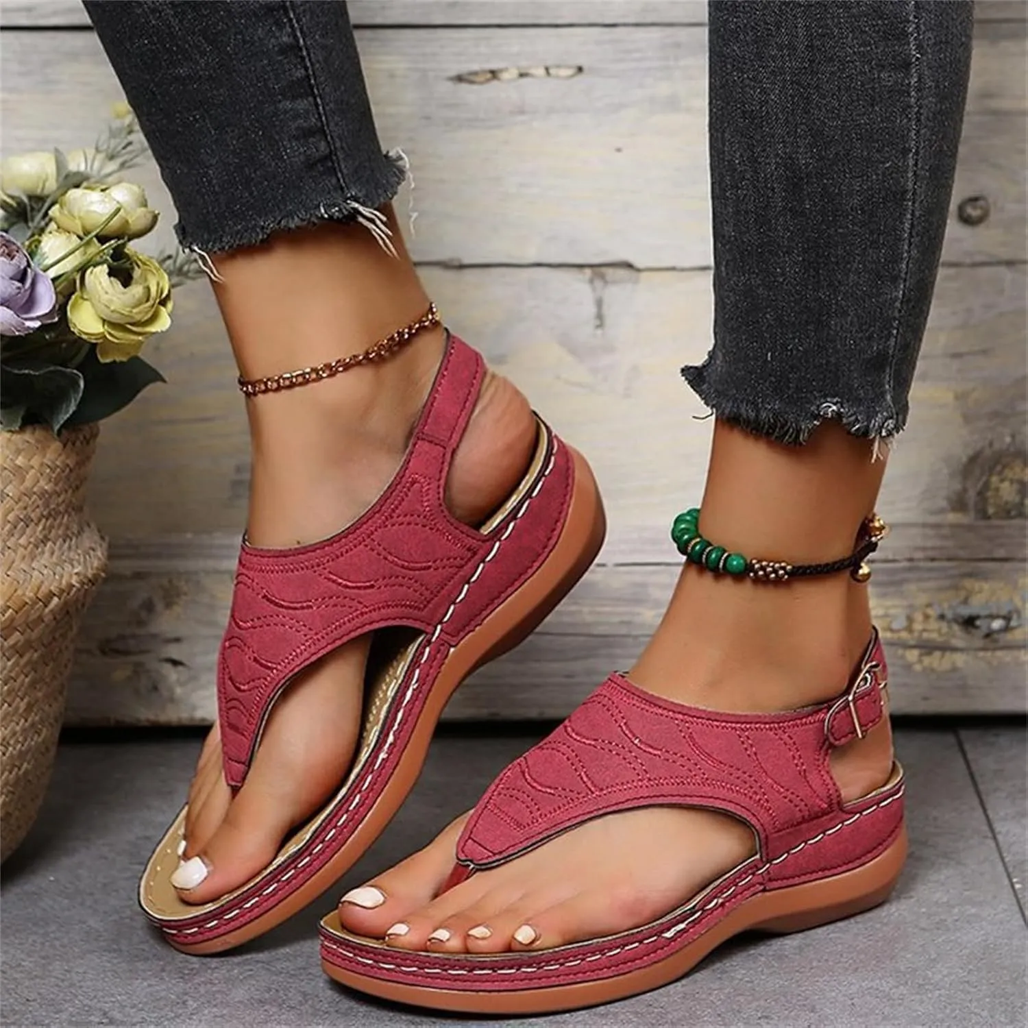 Lausiuoe Orthopedic Sandals For Women Arch Support Dressy Wedge Heel Slip On Open Toe Summer Shoes Orthotic Slides Flip Flops