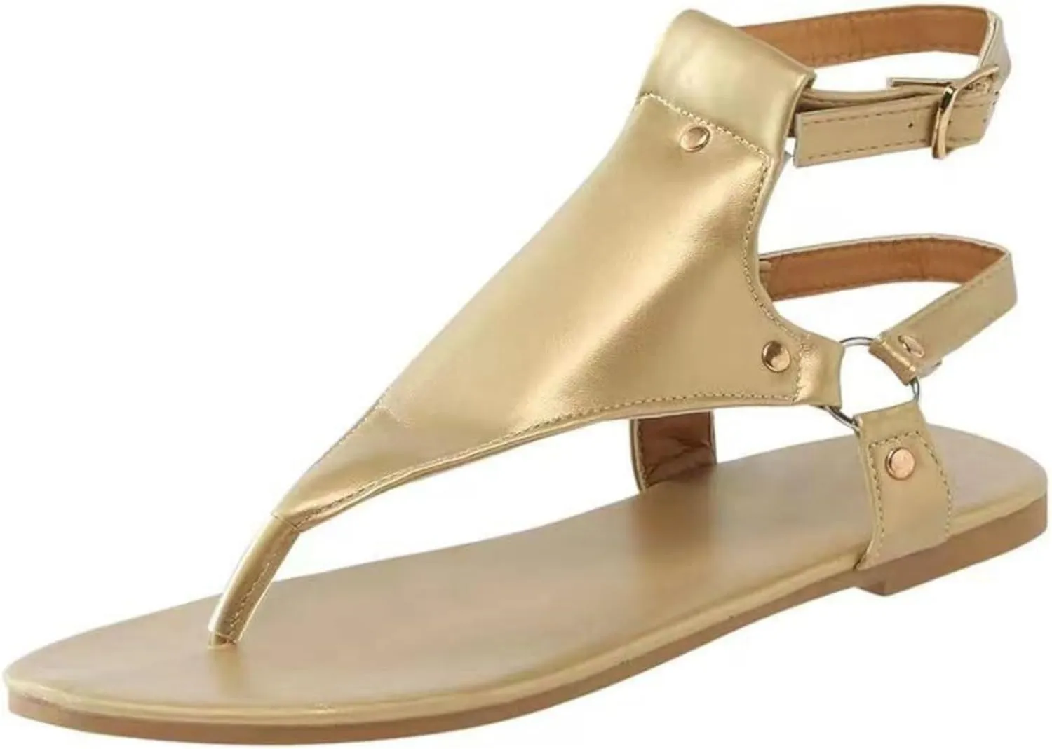 Lausiuoe Sandals for Women Dressy Summer,Womens Ankle Strap Casual Strappy Flat Sandals Gladiator Beach Sandals Thong Flip Flops