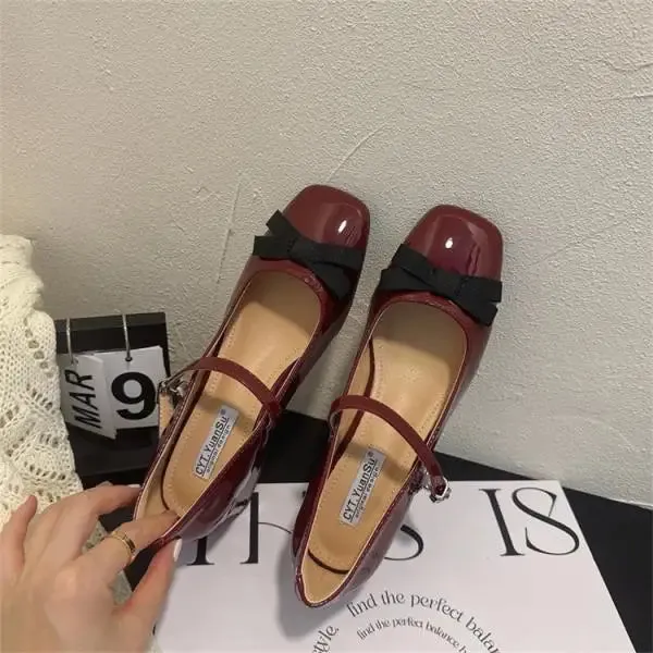 LIZAKOSHT  -  African Woman Shoe Beige High Heels Mary Jane Burgundy 12cm Lolita Spring Black Leather Latest Retro Autumn Janes Retro Wom