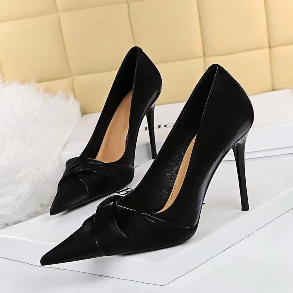 LUXINYU,Women Pointed Toe Heels Fashion Elegant Banquet Bow Ladies Pumps,Shallow Stiletto Heeled Dress Comfort Work Shoes