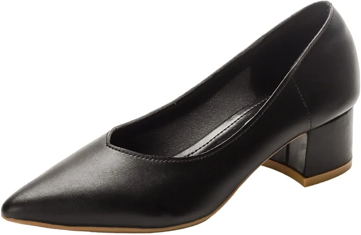 LUXINYU,Women Pointed Toe Heels Solid Elegant Bow Ladies Pumps Shallow Chunky Heeled Dress Shoes Comfort Work Shoes