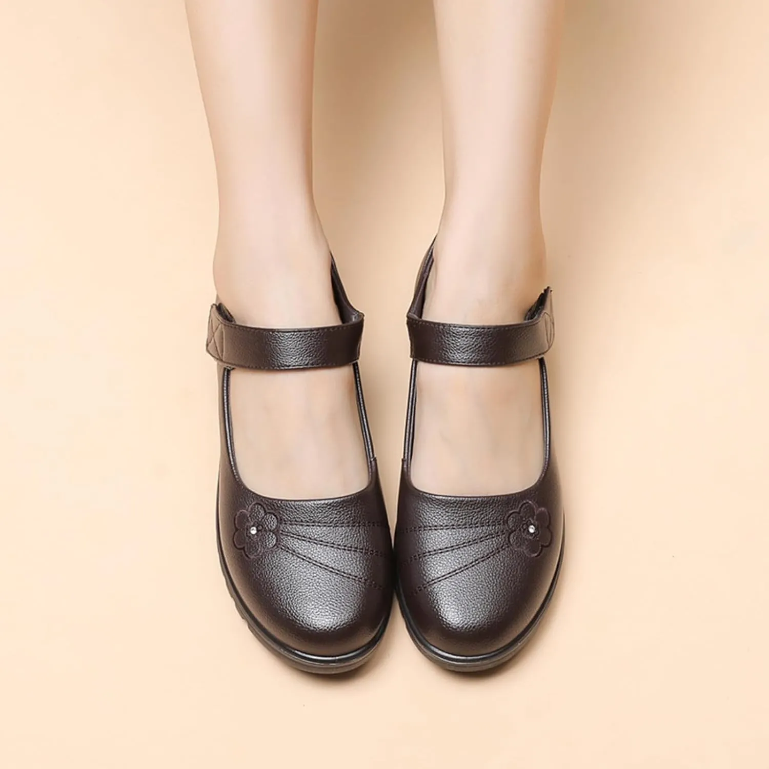 MEMON Women's Mary Jane Flats,Comfort Casual Slip On Loafers,Black Round Toe Low Heel Walking Shoes