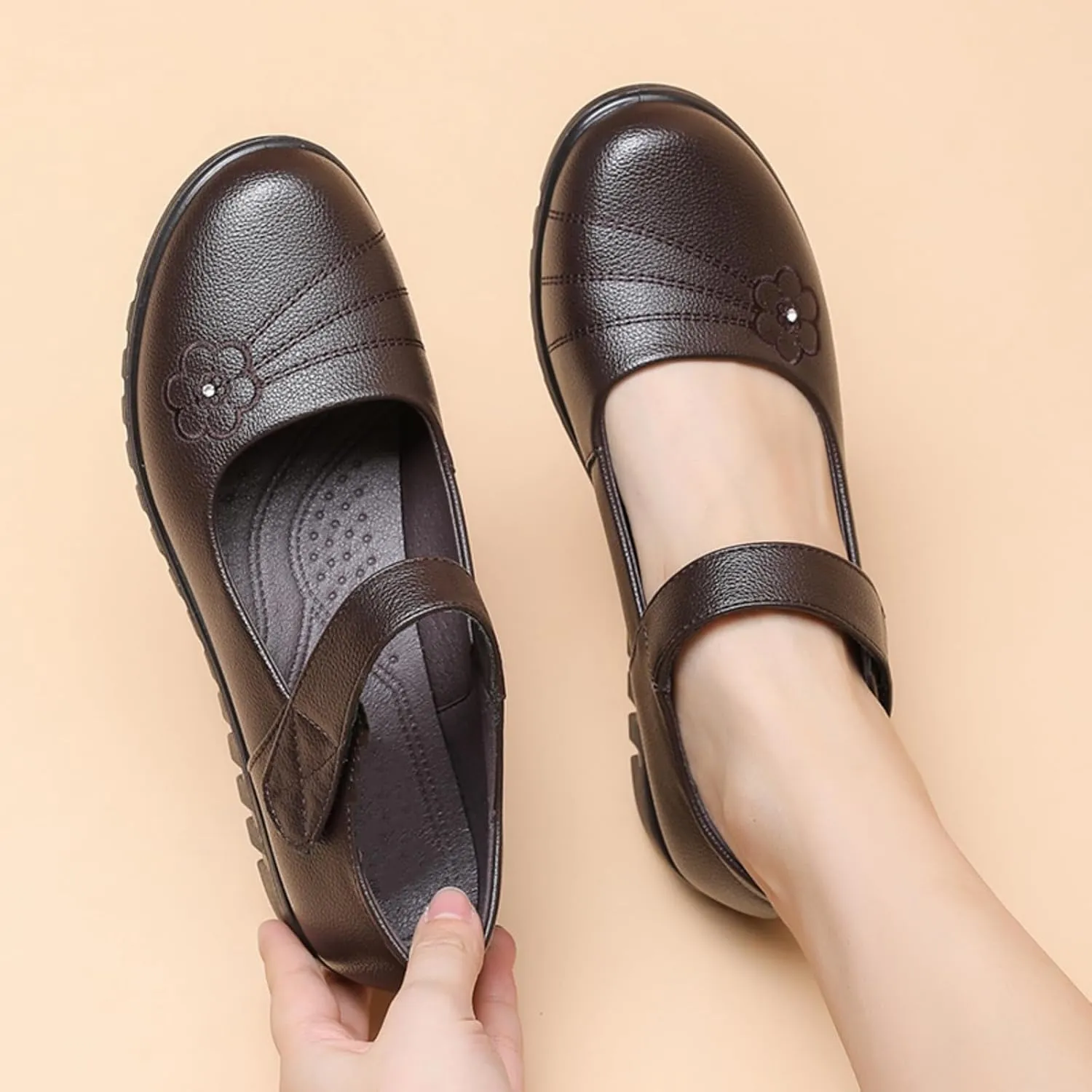 MEMON Women's Mary Jane Flats,Comfort Casual Slip On Loafers,Black Round Toe Low Heel Walking Shoes