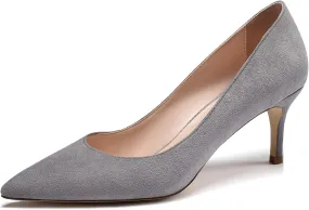 Mettesally Women's Kitten Heels Pointed Toe Suede Pumps Mid Heel Comfortable Slip On Party Dress Shoes