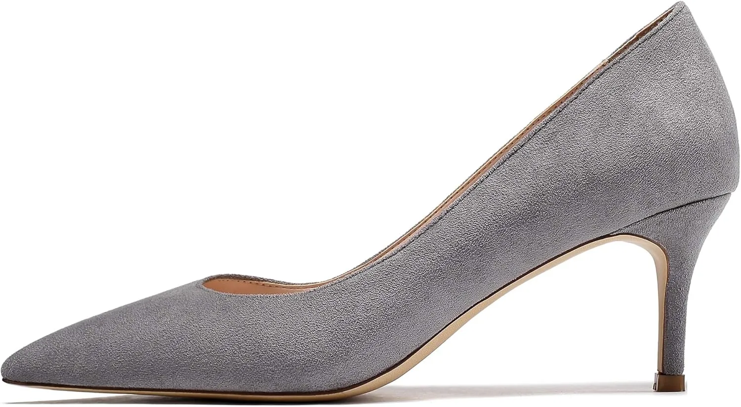 Mettesally Women's Kitten Heels Pointed Toe Suede Pumps Mid Heel Comfortable Slip On Party Dress Shoes
