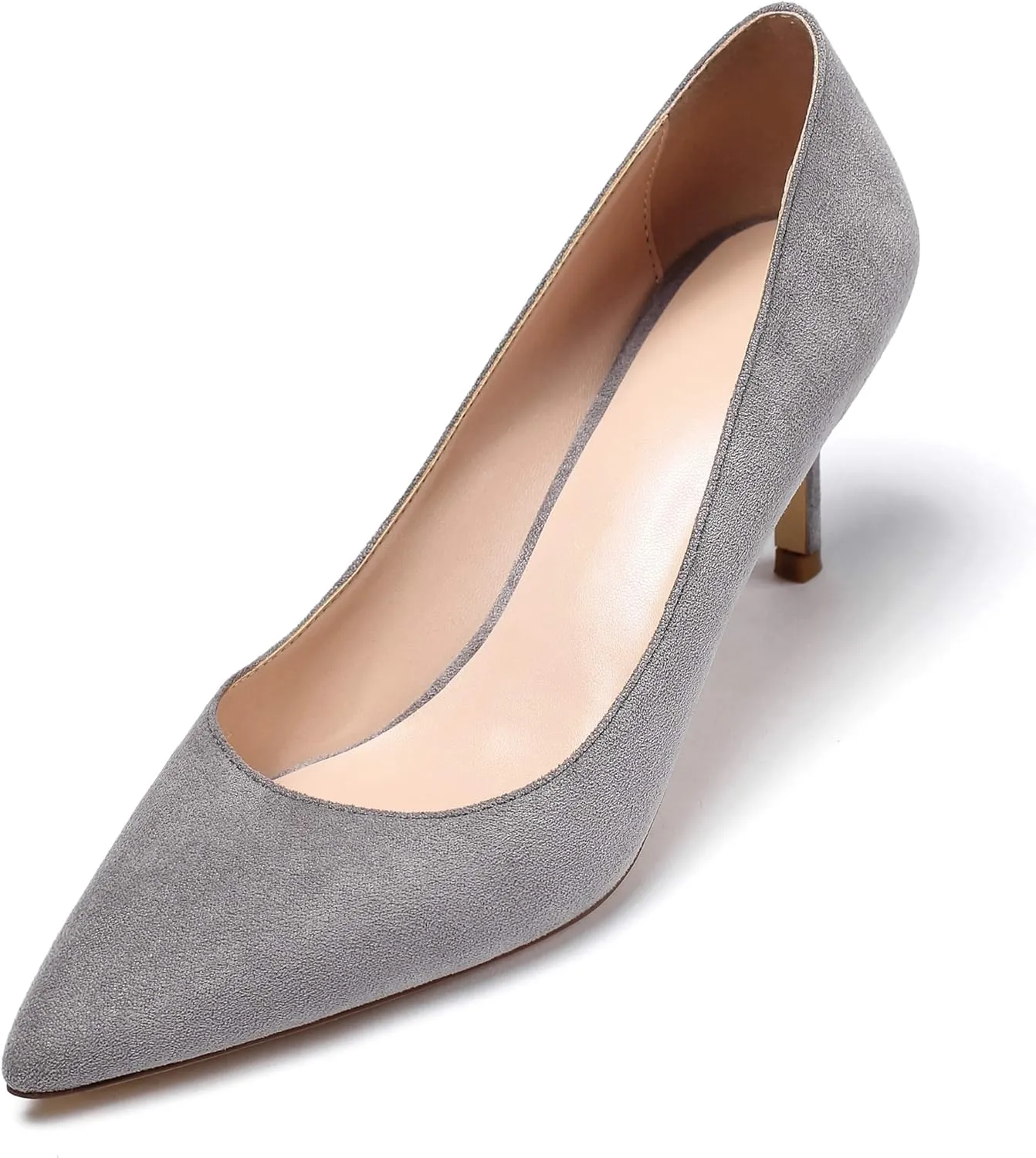 Mettesally Women's Kitten Heels Pointed Toe Suede Pumps Mid Heel Comfortable Slip On Party Dress Shoes