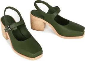 MOOMMO Women Block High Heel Slingback Mary Jane Pumps Platform Square Toe Ankle Buckle Strap Closed Toe Sandals 3 Inch Stacked Chunky Heel Dress Pumps Matte Vintage Comfy Office Daily 4-11 M US
