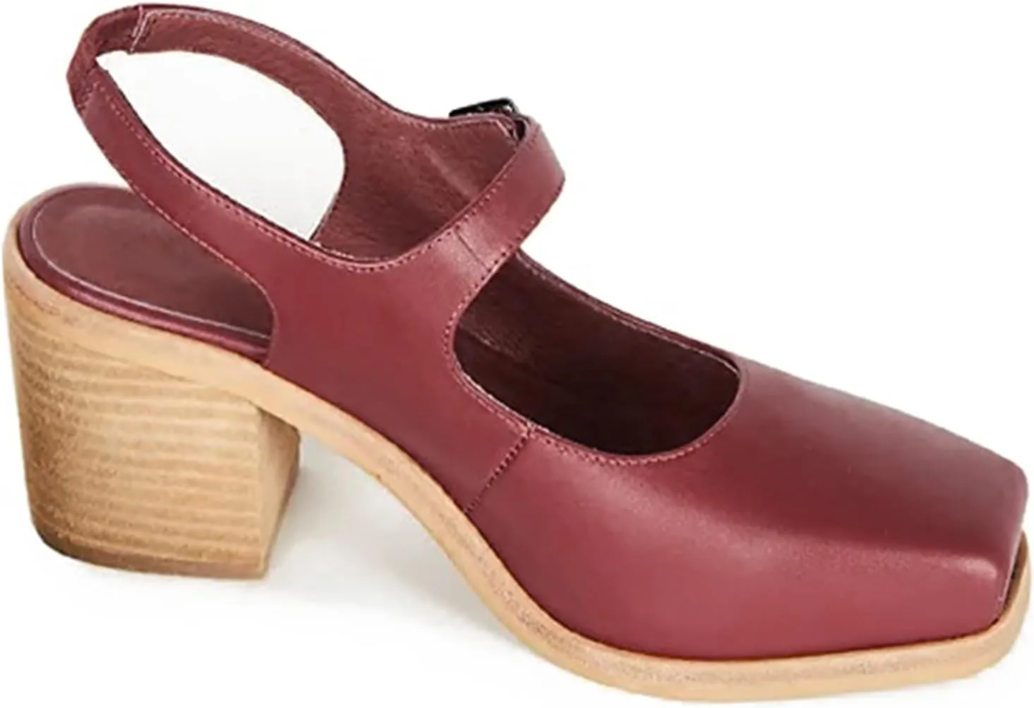 MOOMMO Women Block High Heel Slingback Mary Jane Pumps Platform Square Toe Ankle Buckle Strap Closed Toe Sandals 3 Inch Stacked Chunky Heel Dress Pumps Matte Vintage Comfy Office Daily 4-11 M US