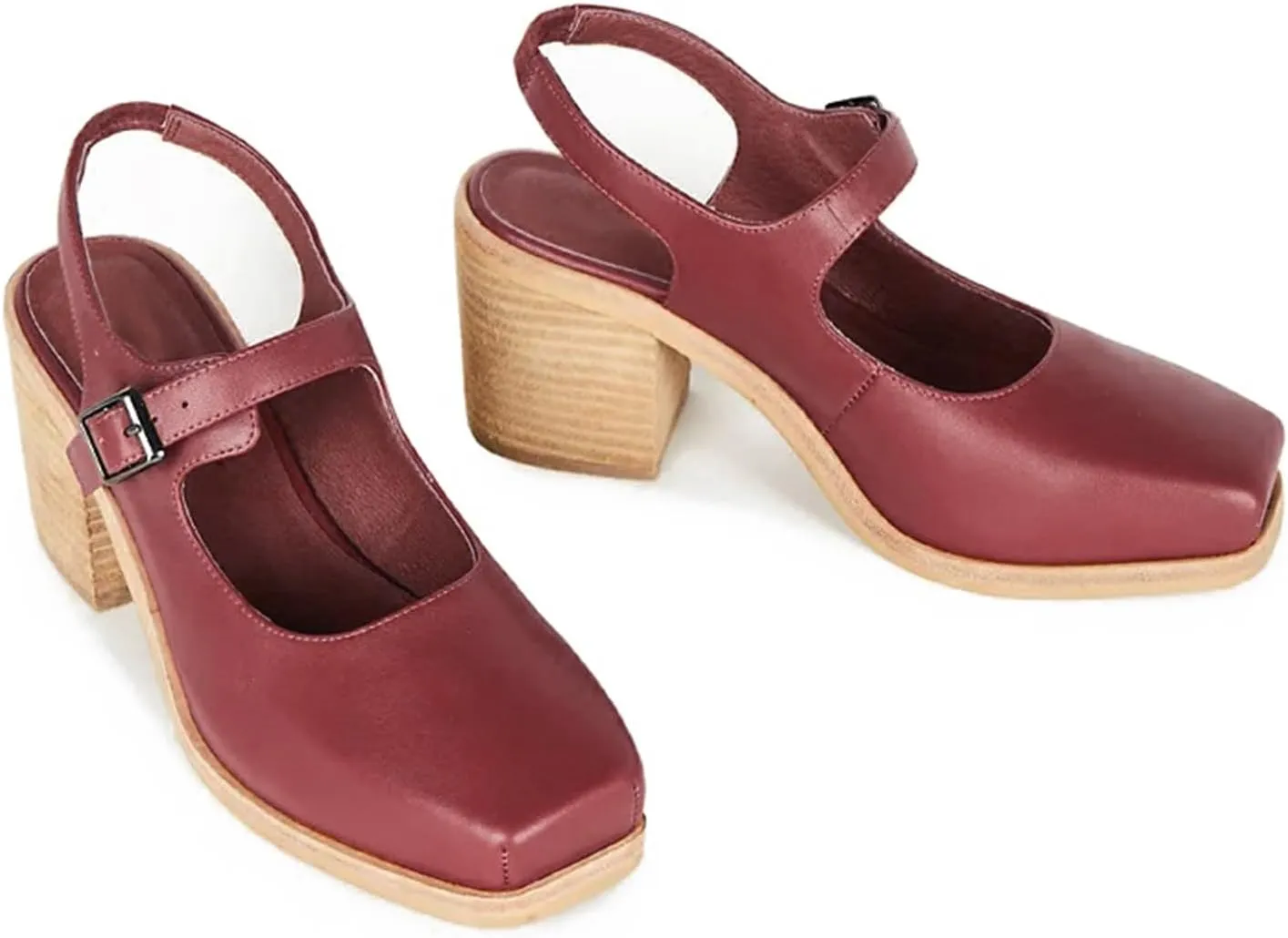 MOOMMO Women Block High Heel Slingback Mary Jane Pumps Platform Square Toe Ankle Buckle Strap Closed Toe Sandals 3 Inch Stacked Chunky Heel Dress Pumps Matte Vintage Comfy Office Daily 4-11 M US